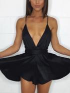Choies Black Plunge Strap Back Cross Backless Tie Waist Chic Women Mini Dress