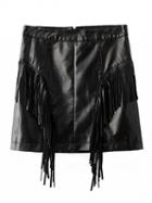 Choies Black Tassel Trim Leather Look Mini Skirt