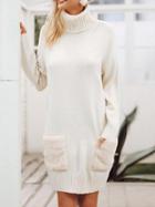 Choies White High Neck Long Sleeve Women Knit Mini Dress
