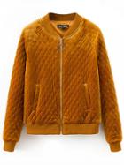 Choies Yellow Velvet Quilted Circle Zip Front Jacket