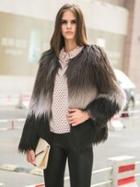 Choies Brown Quality Tie-dye Faux Fur Warm Coat
