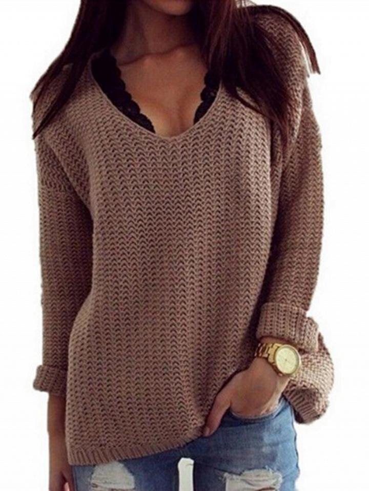 Choies Pink V-neck Long Sleeve Knit Sweater
