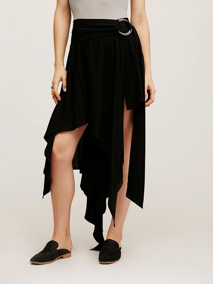 Choies Black High Waist Ring Belt Asymmetric Hem Skirt