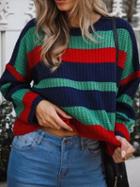 Choies Green Stripe Long Sleeve Chic Women Knit Sweater