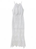 Choies White Cut Out Spaghetti Strap Backless Lace Midi Dress