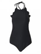 Choies Black Halter Scallop Trim Swimsuit