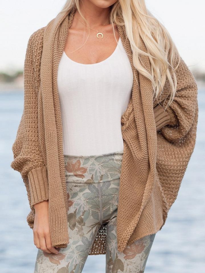 Choies Khaki Open Front Batwing Sleeve Chic Women Knit Cardigan