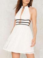 Choies White Halter Plunge Contrast Strappy Open Back Dress