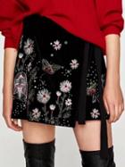 Choies Black High Waist Embroidery Detail Tie Side Velvet Mini Skirt
