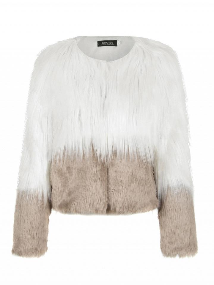 Choies Camel Color Block Faux Fur Coat