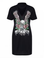 Choies Black Choker Neck Eagle Print Tee Dress