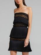 Choies Black Bandeau Tassel Trim Mesh Mini Dress