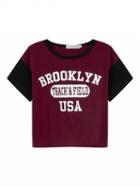 Choies Burgundy Logo Print Raglan Sleeve Crop T-shirt