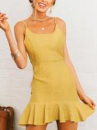 Choies Yellow Cotton Ruffle Trim Open Back Chic Women Cami Mini Dress