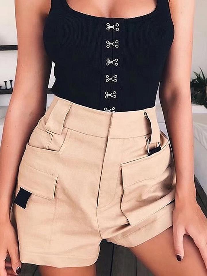 Choies Khaki High Waist Pocket Detail Shorts