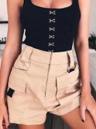 Choies Khaki High Waist Pocket Detail Shorts