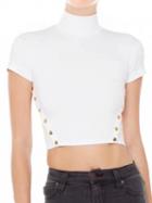 Choies White High Neck Split Button Side Cropped T-shirt