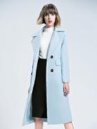 Choies Blue Lapel Double-breasted Wool Longline Coat