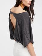 Choies Gray V-neck Cut Out Back Batwing Sleeve T-shirt