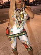 Choies White Folk Print Top And Leggings