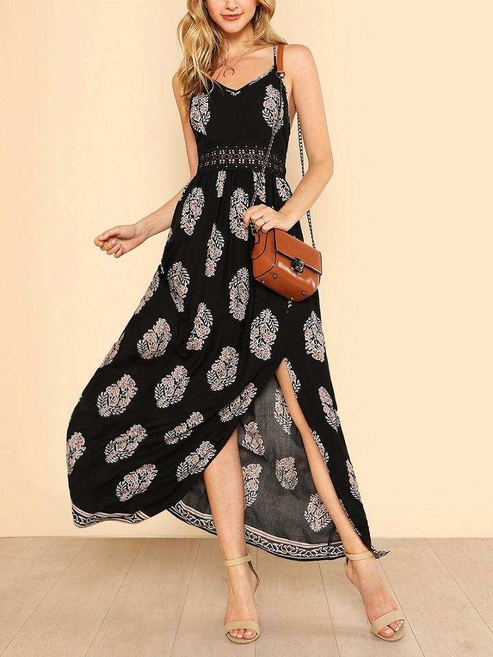 Choies Black Spaghetti Strap Split Maxi Beach Dress
