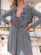 Choies Black Stripe Cotton Blend V-neck Long Sleeve Chic Women Mini Dress