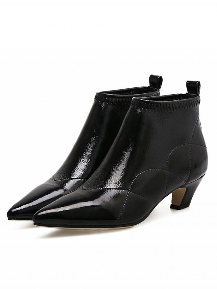 Choies Black Leather Pointed Ankle Boots