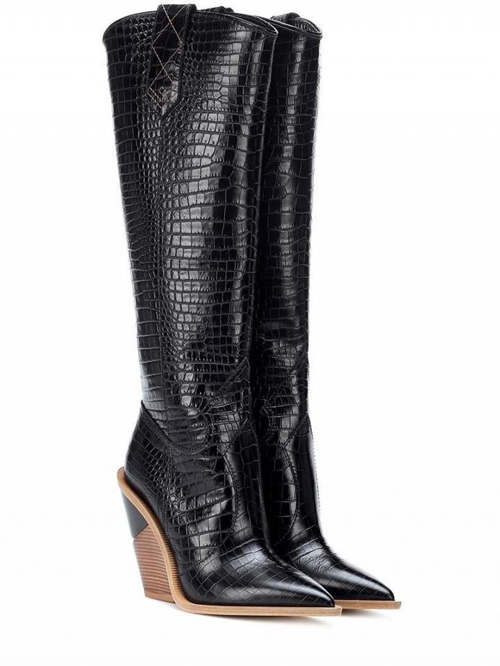 Choies Black Stripe Microfiber Pointed Toe High Heeled Over The Knee Boots