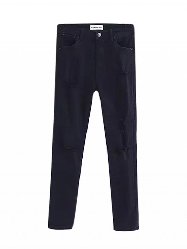 Choies Black High Waist Ripped Skinny Denim Pants