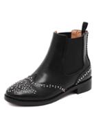 Choies Black Studded Stretch Side Panel Pu Ankle Boots