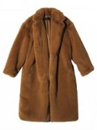 Choies Brown Faux Fur Lapel Open Front Longline Coat