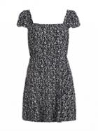 Choies Navy Blue Square Neck Floral Print Tied Open Back Dress