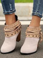 Choies Khaki Velvet Buckle Strap Chunky Heel Chic Women Ankle Boots