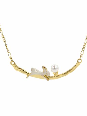Choies Golden Rabbit Faux Pearl Embellished Bar Pendant Necklace