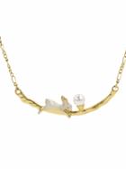 Choies Golden Rabbit Faux Pearl Embellished Bar Pendant Necklace