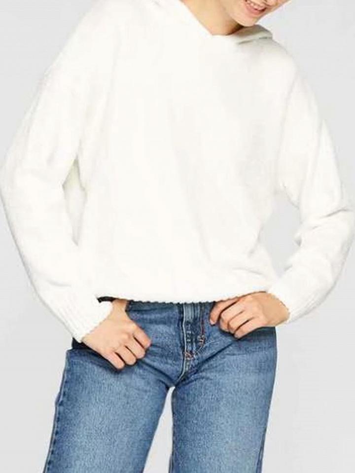 Choies White Long Sleeve Chic Women Knit Hoodie
