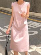 Choies Pink Cotton Split Side Open Back Sleeveless Chic Women Midi Dress