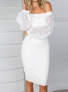 Choies White Off Shoulder Sheer Puff Sleeve Split Bodycon Dress