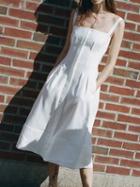 Choies White Shoulder Strap Split Front Vintage Women Midi Dress