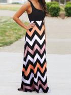 Choies Black Contrast Chevron Print Sleeveless Maxi Dress