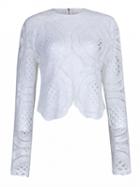 Choies White Long Sleeve Cut Out Lace Blouse