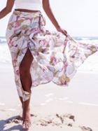 Choies Polychrome Floral Print Tie Waist Wrap Maxi Skirt