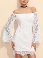 Choies White Lace Off Shoulder Flare Sleeve Dress