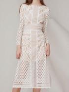 Choies White Cut Out Detail Long Sleeve Chic Women Lace Midi Dress