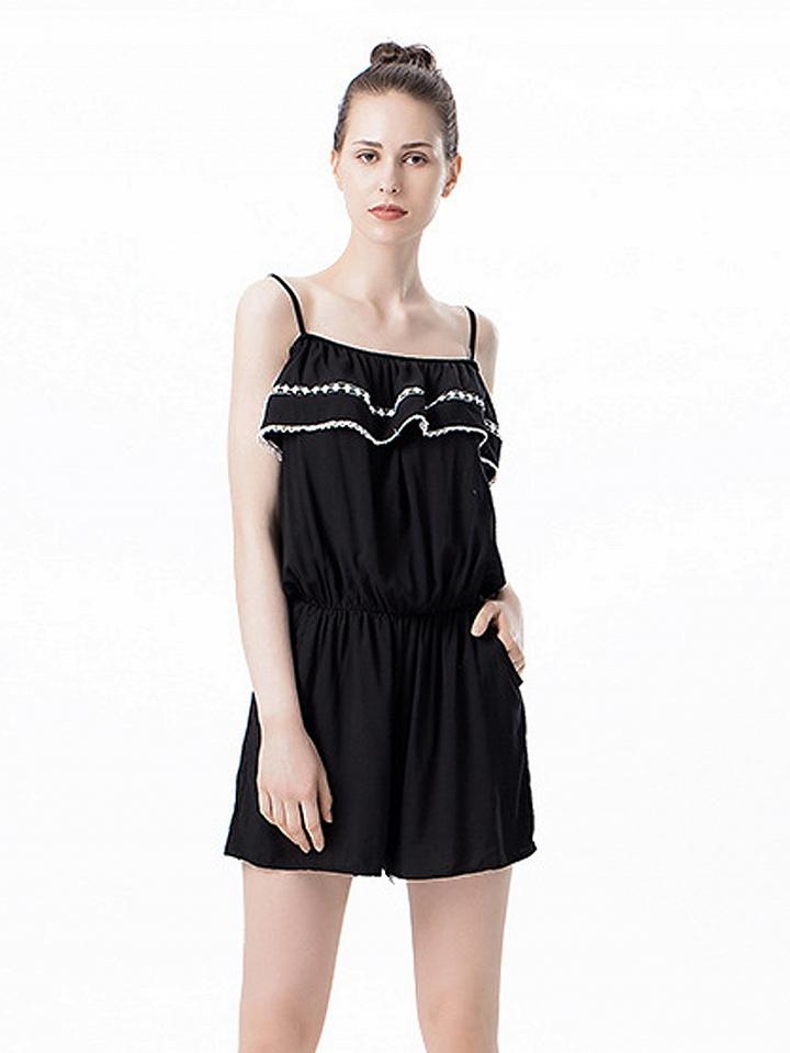Choies Black Ruffle Hem Spaghetti Strap Romper Playsuit