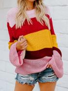 Choies Multicolor Stripe Flare Sleeve Chic Women Knit Sweater