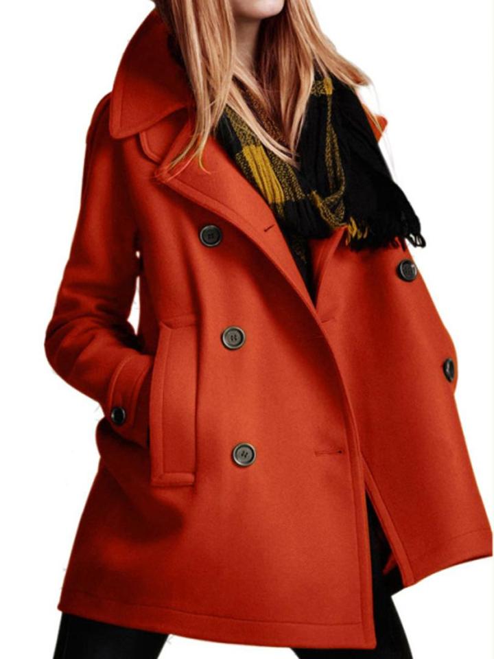 Choies Orange Double Breasted Woolen Coat