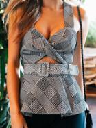 Choies Black Plaid Cross Strap Back Sleeveless Chic Women Blouse