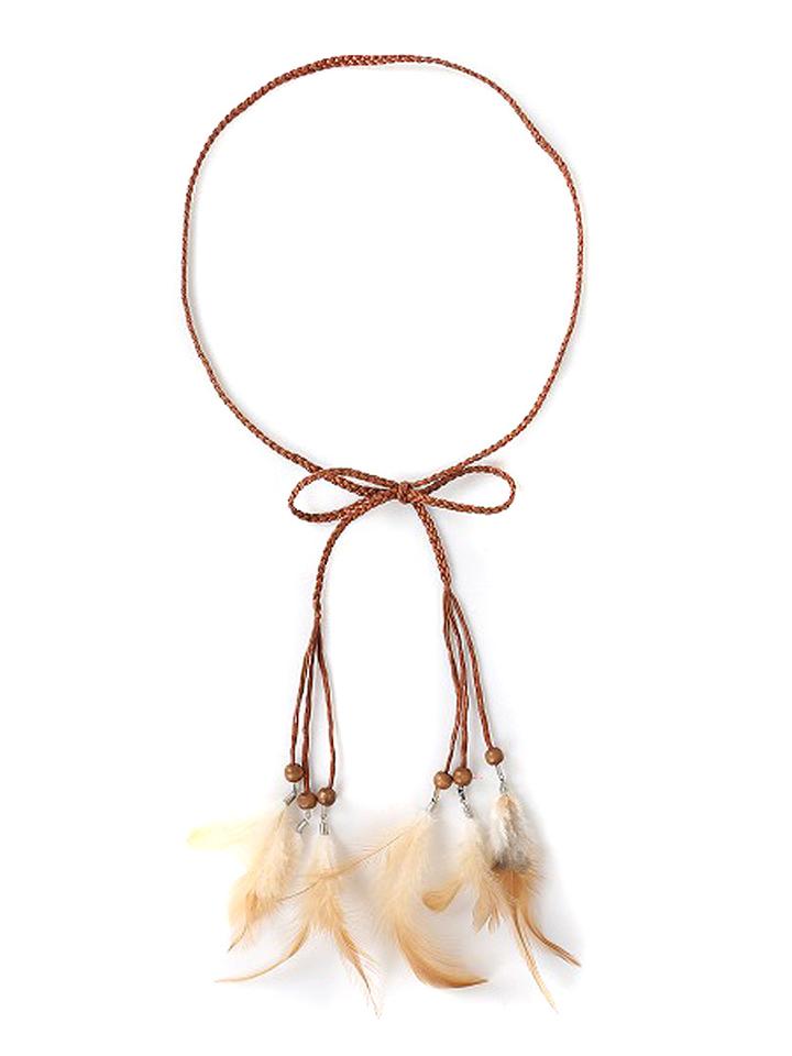 Choies Brown Plaited Feather Embellished Slim Waist Belt