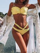 Choies Yellow Frill Trim Women Bikini Top And High Waist Bottom